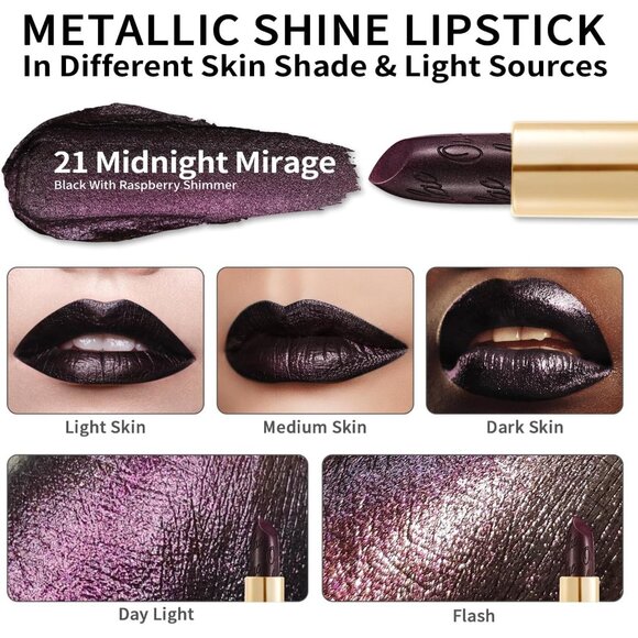 🆕Metallic Black Lipstick Lightweight Soft Hydrating Vegan Full-Coverage Color - Picture 3 of 10